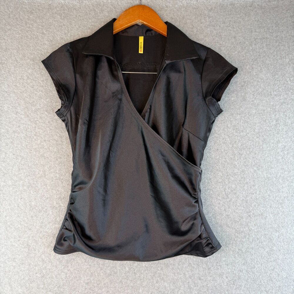 Y2K/90's Satin Collared Blouse Scrunched Side Size S Office Siren/Corporate Core
